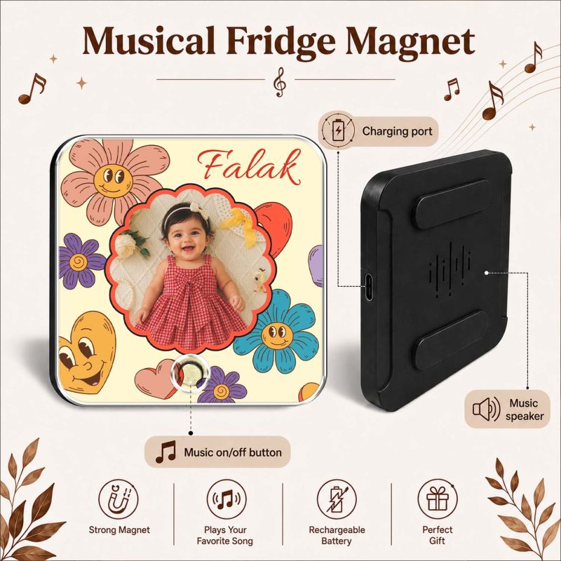 Personalised Birthday Gift for Baby Girl Customized Musical Fridge Magnet with Photo and Song  Audio Message Gift Rechargeable Sound Magnet